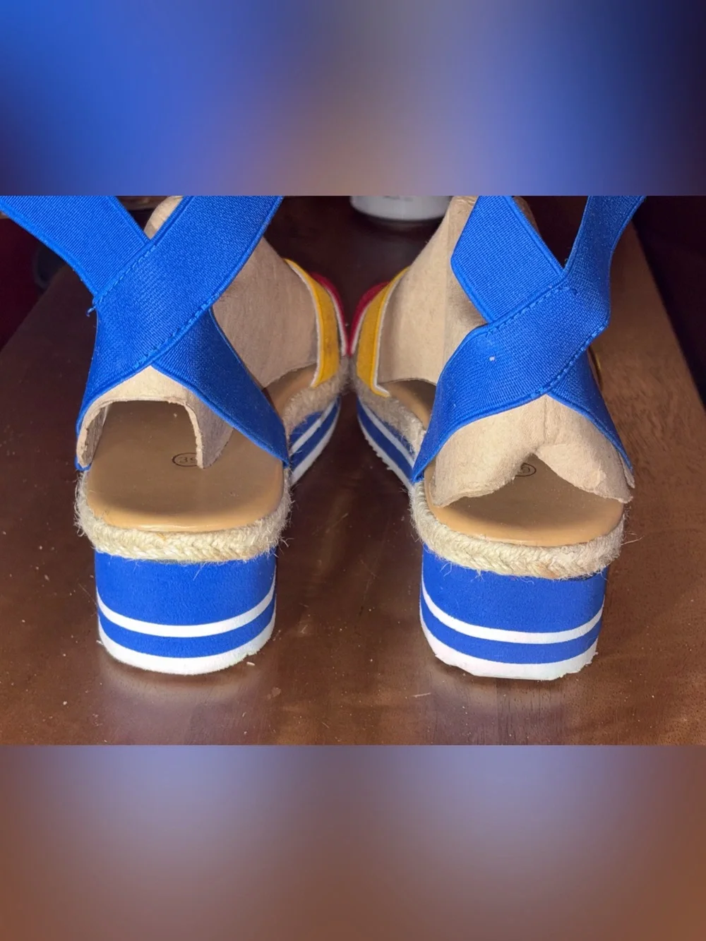 Source Unknown Colorblock Espadrille Wedge Sandals in Blue, Yellow & Red